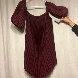 Express off shoulder puff sleeve trapeeze dress